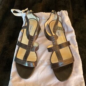 NEW JIMMY CHOO brown lizard gladiator sandals 40 9 9.5 10 straps and zip back
